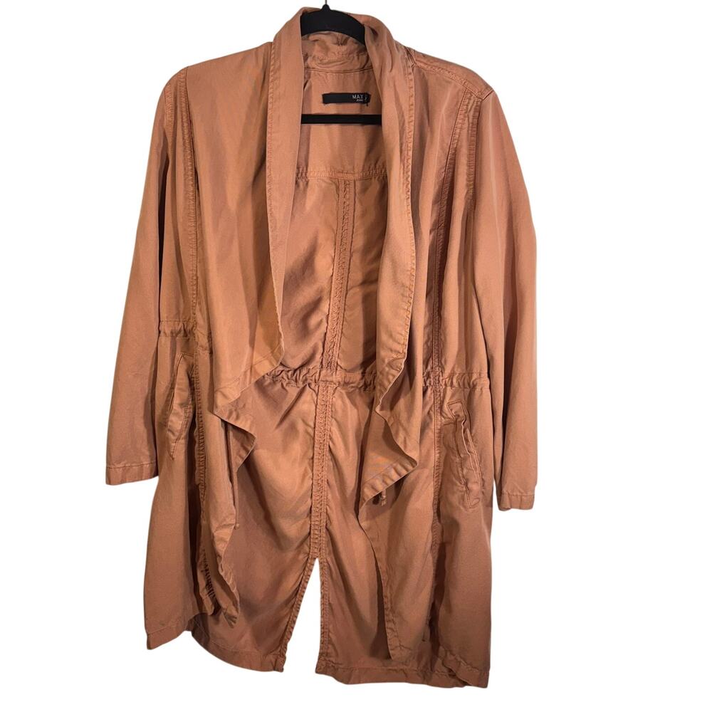 Max Jeans Tencel Utility Jacket Drape Front Drawstring Waist Tan M